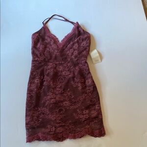 Lace Halter Dress in Burgundy